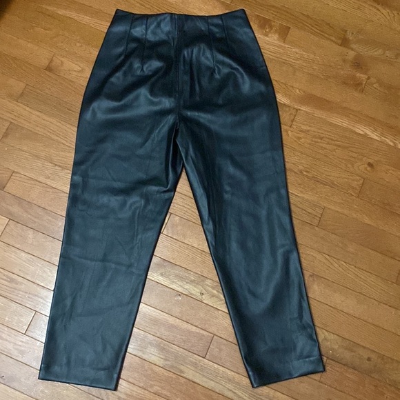 ZARA HIGH WAISTED LEATHER STRAIGHT LEG TROUSERS FLAT FRONT STYLE SIDE POCKETS - Picture 8 of 12